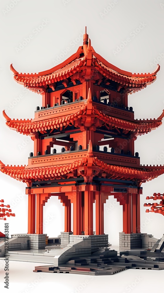 Naklejka premium 3d ancient traditional architectural mode illustration poster background