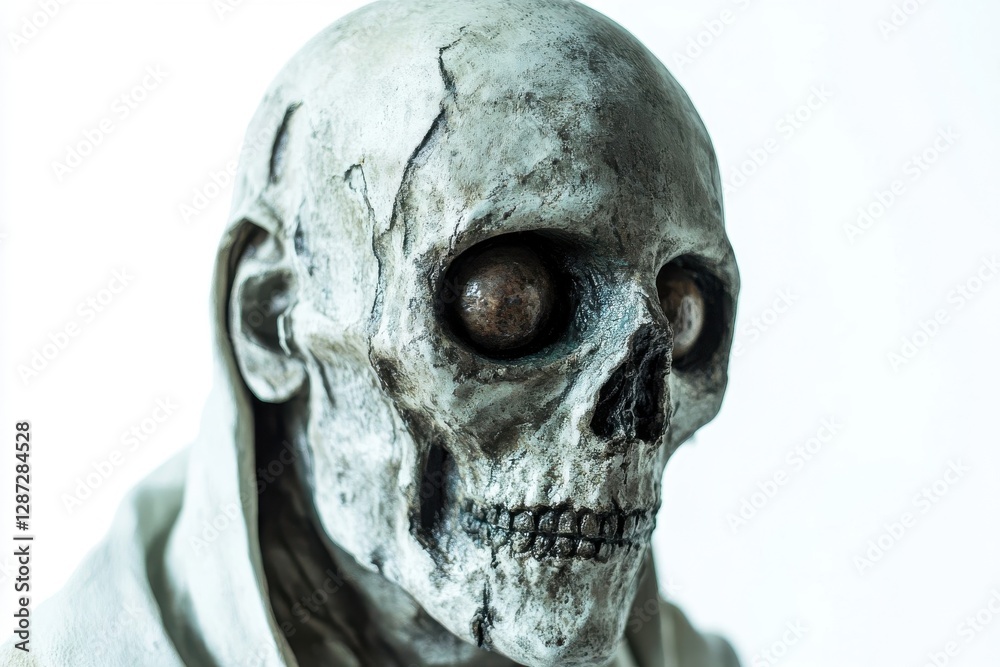Weathered Skull Figure in Robes Close Up Weathered Skull Figure in Robes Close Up