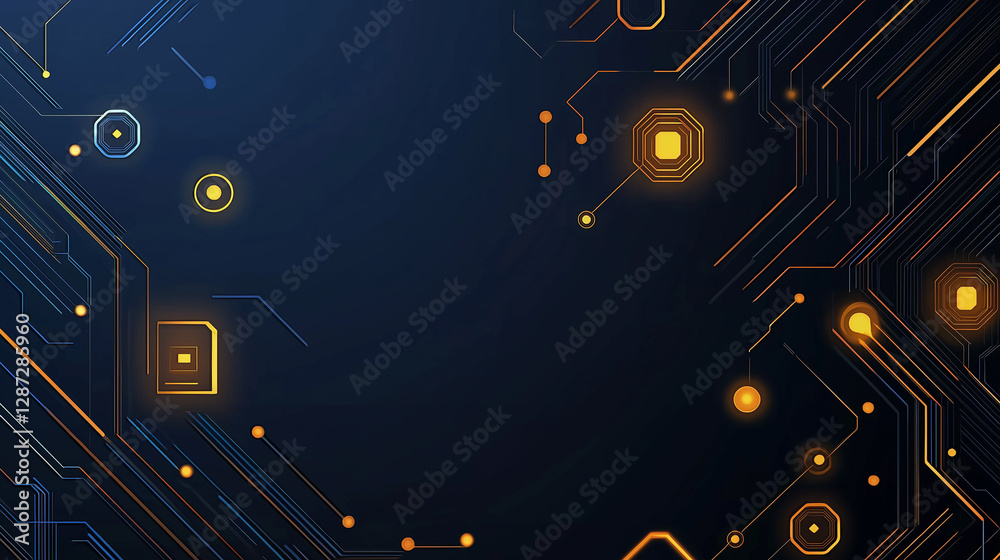 Fototapeta premium Abstract Circuit Design with Glowing Lines , blue background