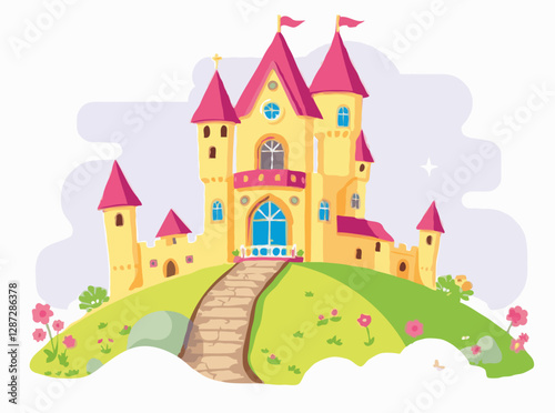 Fairy Tale Princess Castle - Colorful Vector Graphics for Children's Books