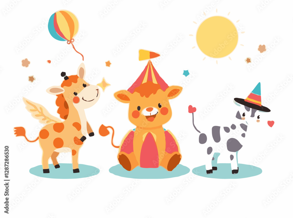 Naklejka premium Whimsical Circus Animals - Joyful Vector Illustrations for Kids' Stories