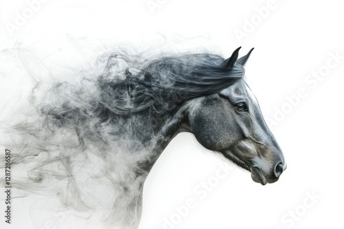 Grey Horse Portrait With Smoke Mane And Forelock