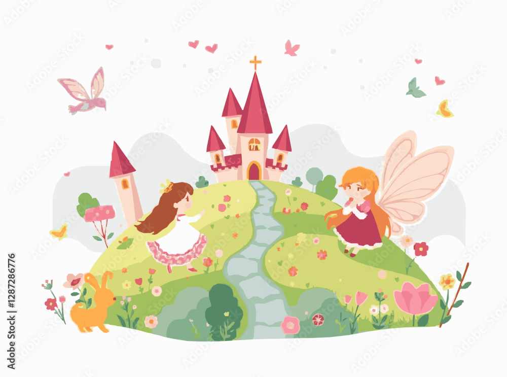 Obraz premium Whimsical Fairy Tale Scenes Vector Graphics for Children's Books