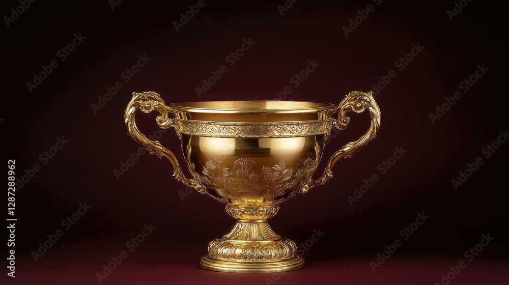 Ornate Golden Trophy Stands Against Dark Background Ornate Golden Trophy Stands Against Dark Background