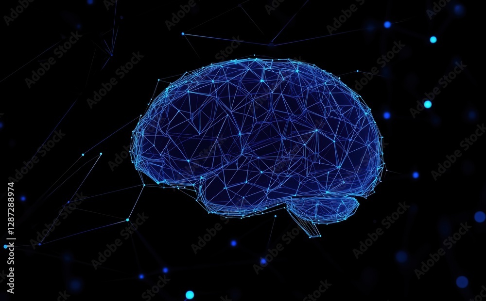 Blue Neural Network Brain Glowing in Digital Space with Twinkling Lights
Blue Neural Network Brain Glowing in Digital Space with Twinkling Lights