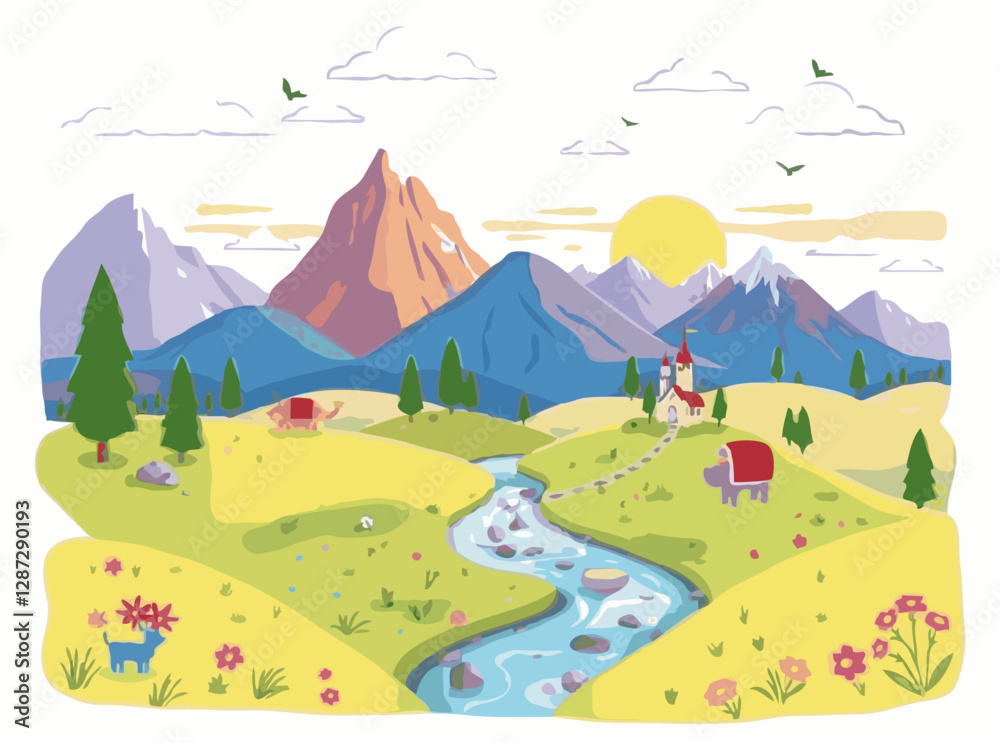 Naklejka premium Magical Fantasy Landscapes for Kids' Storybook Covers