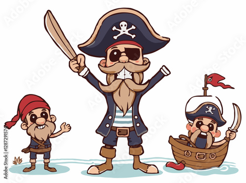 Charming Pirate Characters in Playful Vector Illustrations