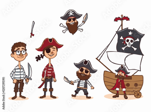 Charming Pirate Characters in Playful Vector Illustrations