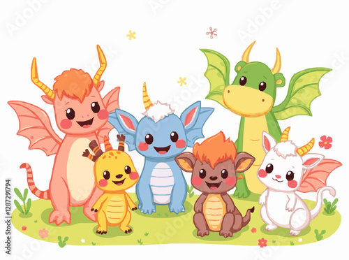 Cute Fantasy Creatures Set in Bright Colors for Children's Tales
