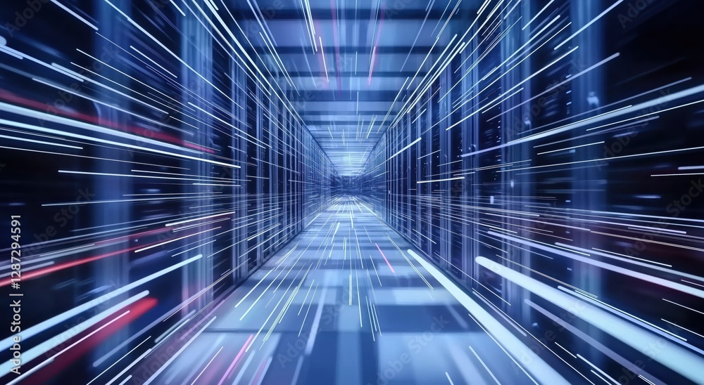 Dynamic Data Center Corridor with Speeding Light Effects and Futuristic Ambiance
Dynamic Data Center Corridor with Speeding Light Effects and Futuristic Ambiance