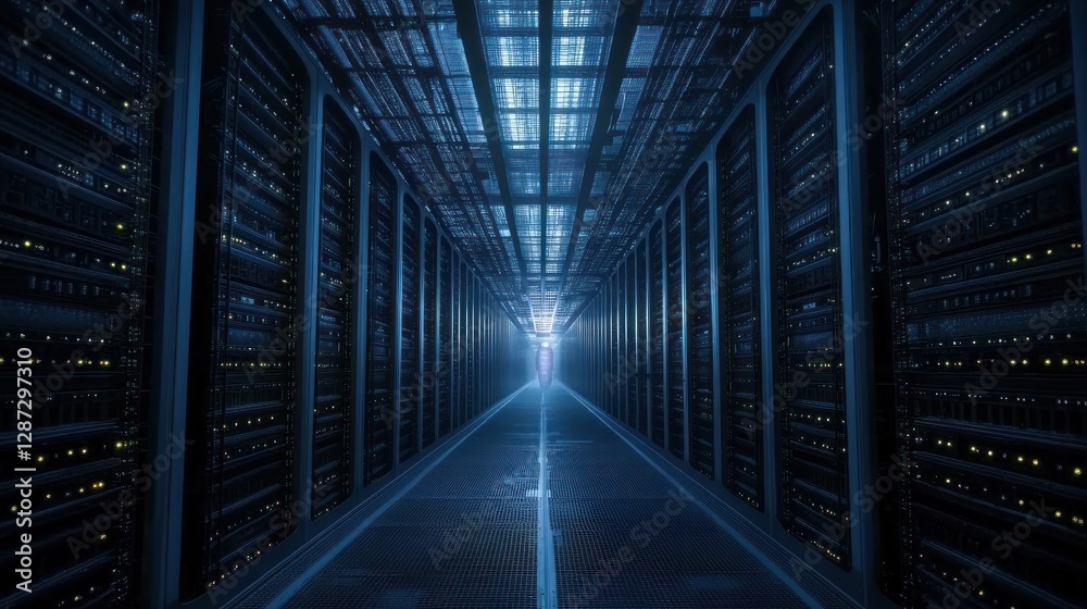 Fototapeta premium Deep Dive into the Digital Realm: Exploring a Modern Server Room