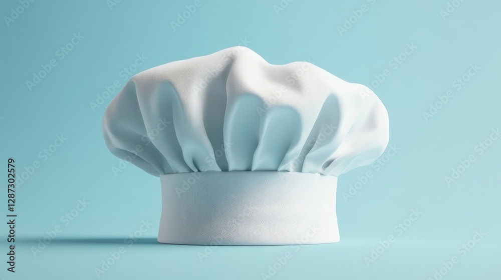 White Chef Hat on Light Blue Background White Chef Hat on Light Blue Background