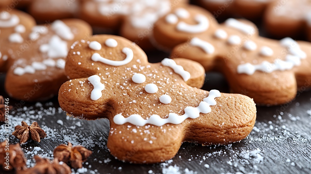 Christmas gingerbread men cookies on dark surface Christmas gingerbread men cookies on dark surface