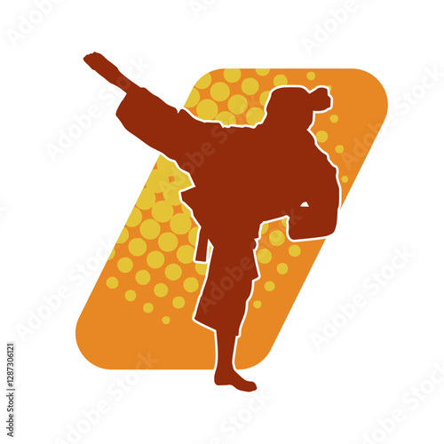 Silhouette of a woman kicking pose. Silhouette of a female martial art in action pose.