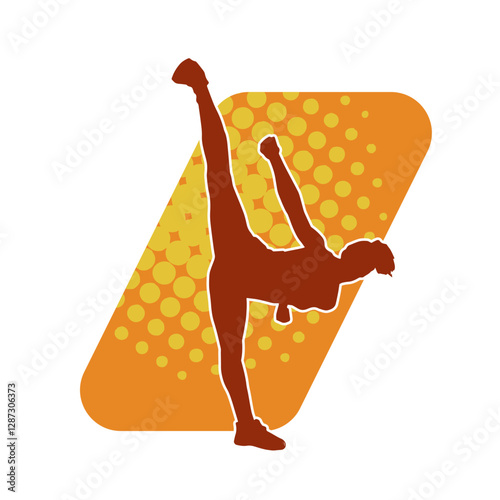 Silhouette of a woman kicking pose. Silhouette of a female martial art in action pose.