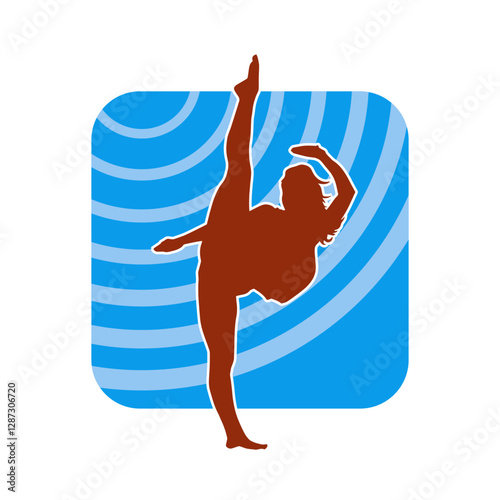 Silhouette of a woman kicking pose. Silhouette of a female martial art in action pose.