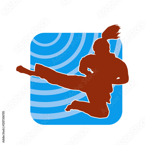 Silhouette of a woman kicking pose. Silhouette of a female martial art in action pose.