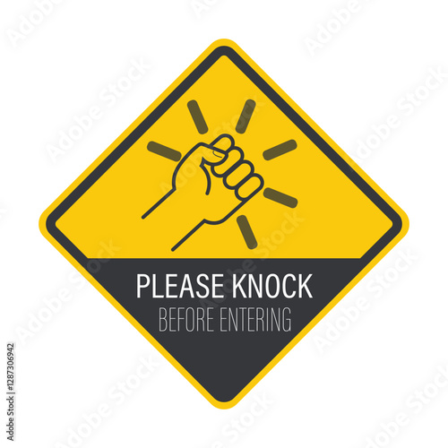 Isolated sign of an please hand knocking on a door before entering, perfect for concepts like arrival, entry, or communication