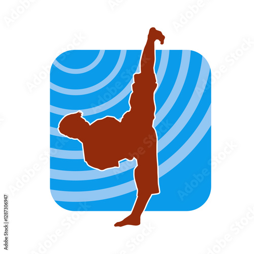 Silhouette of a male doing martial art kick pose. Silhouette of a martial art male doing kicking pose.