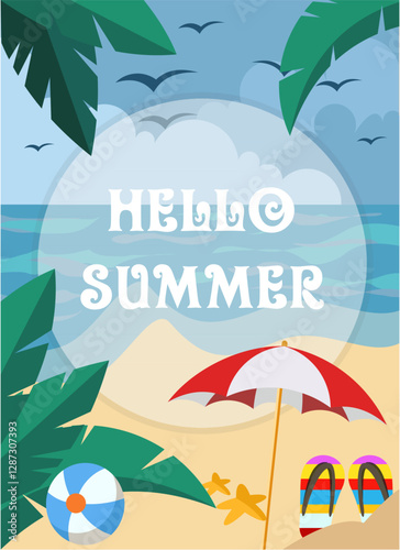 hello summer vector design, summer banner, vacation, beach, traveling 