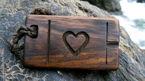 Oceanside carved wooden heart pendant photo