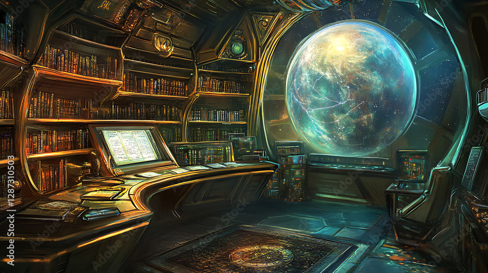 Fototapeta premium Futuristic Spaceship Interior with Planet View