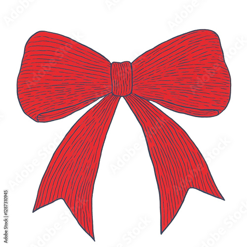 Simple Red Bow with a Hand-Drawn Texture