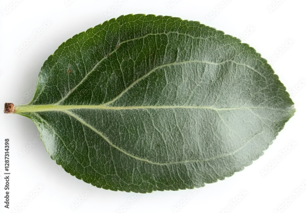 Obraz premium Detailed Close-Up of a Fresh Green Leaf on White Background