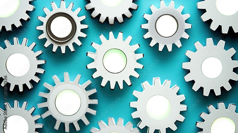 Interlocking gears on blue background, teamwork concept Interlocking gears on blue background, teamwork concept