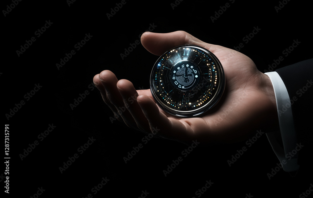 Futuristic Technology Hologram Interface in Hand Sci Fi Gadget Digital Display Futuristic Technology Hologram Interface in Hand Sci Fi Gadget Digital Display