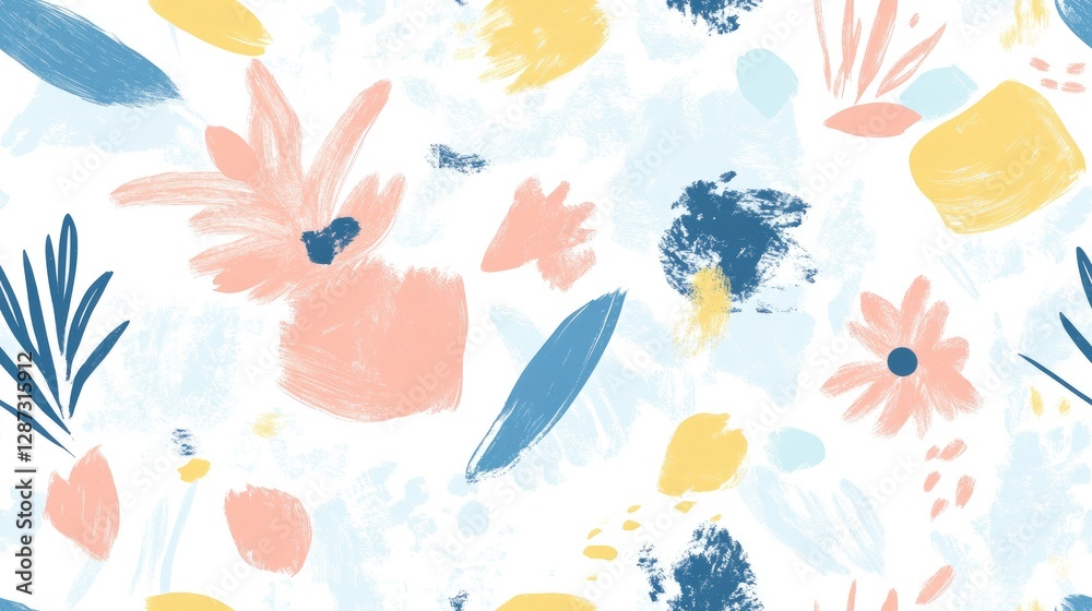 Brighten up any space with this seamless floral pattern showcasing colorful spring flowers and leaves, perfect for textiles, wallpaper, and decorative items Brighten up any space with this seamless floral pattern showcasing colorful spring flowers and leaves, perfect for textiles, wallpaper, and decorative items