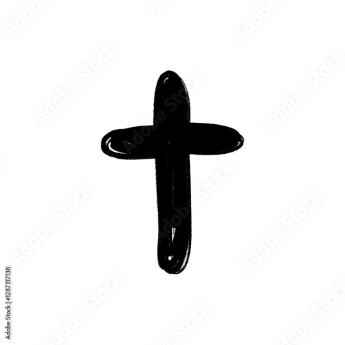 Handdrawn black cross on transparent background