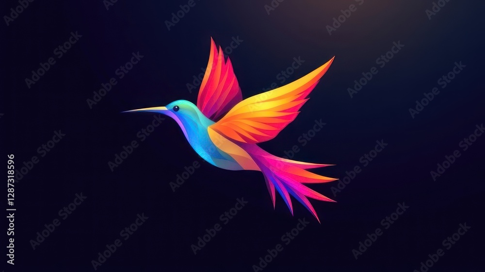 Obraz premium Colorful Hummingbird in Flight Against Dark Background (2)