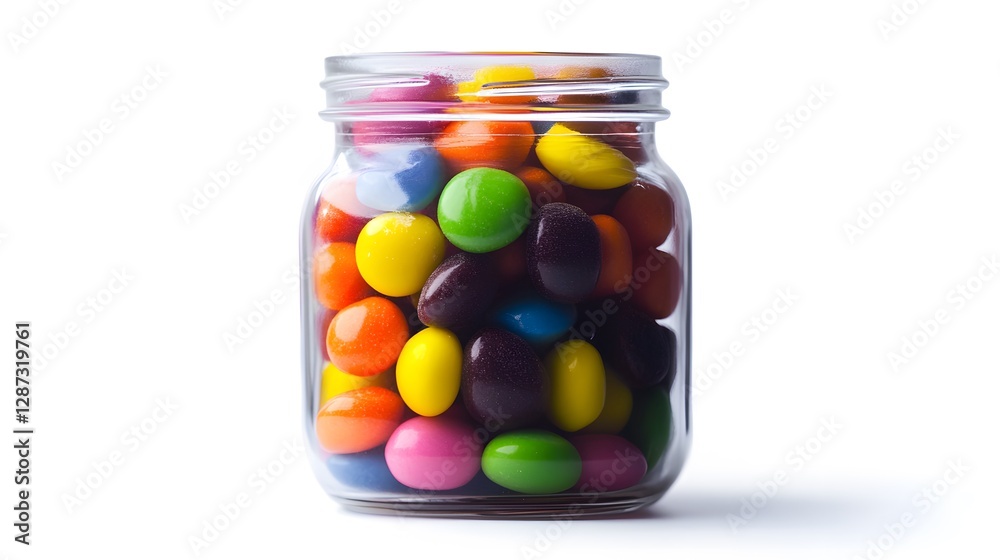 A jar of colorful candy, clean white background, transparent isolate A jar of colorful candy, clean white background, transparent isolate
