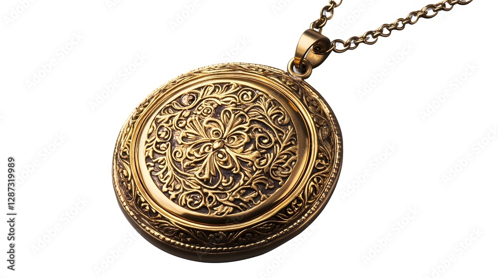 A golden locket, clean white background, transparent isolate A golden locket, clean white background, transparent isolate