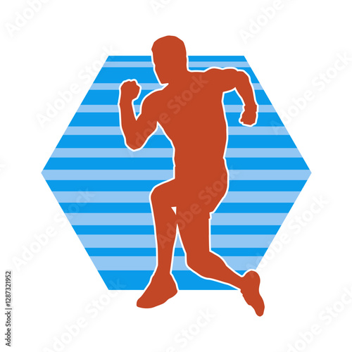 Silhouette of a sporty man in running pose. Silhouette of a male run pose.