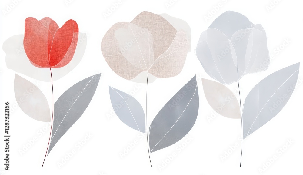 Obraz premium Abstract Floral Design with Red and Soft-Colored Flowers