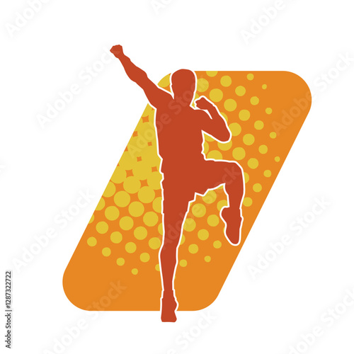 Silhouette of a sporty male in action pose at the gym. Silhouette of a slim man in aerobics workout pose.
