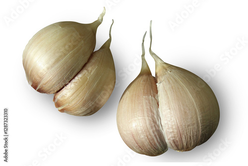  garlic studio shot. garlics clove still life photo on white background