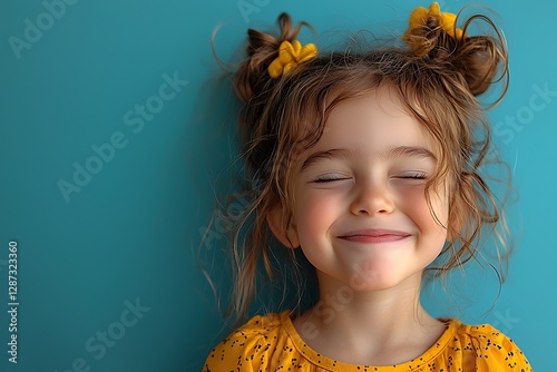 Excited kids with their eyes closed rejoice in a moment pure happiness, isolated on a blue background that enhances their youthful energy.