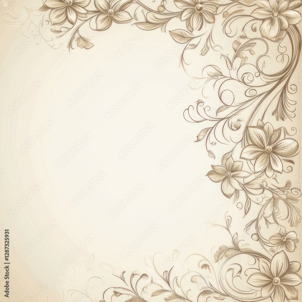 Elegant floral border on cream background Elegant floral border on cream background