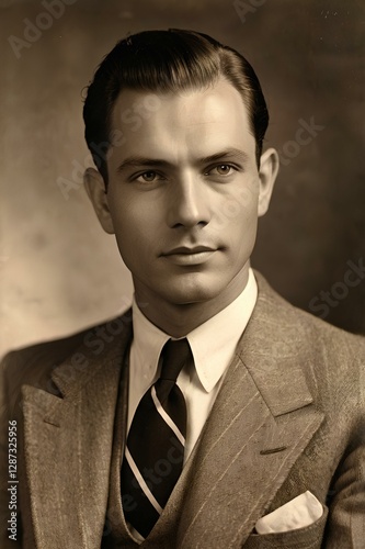 Elegant Vintage Business Man Portrait in Classic Suit Fashion Sepia Style