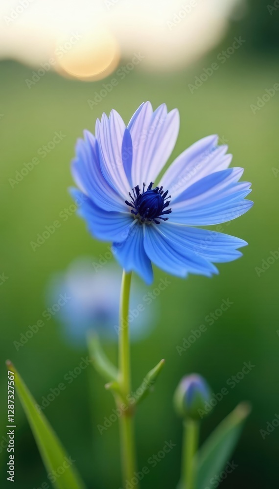 Fototapeta premium Soft petals of blue cornflower gently swaying in a field, bloom, nature, field
