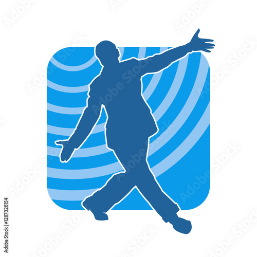 Silhouette of a male dancer in performing pose. Silhouette of a dancing man.