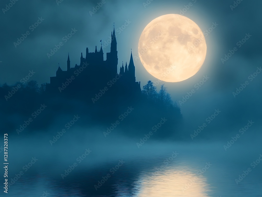 Misty Moonlit Castle Silhouette Misty Moonlit Castle Silhouette