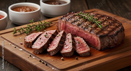 Sliced dry-aged flank steak
