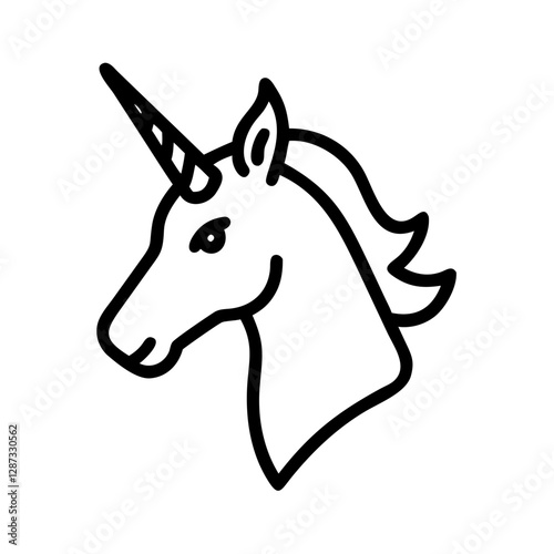 Unicorn head icon in a clean, modern line-art style, symbolizing startups, innovation, and billion-dollar companies. A versatile design for investment, venture capital, and entrepreneurial branding.