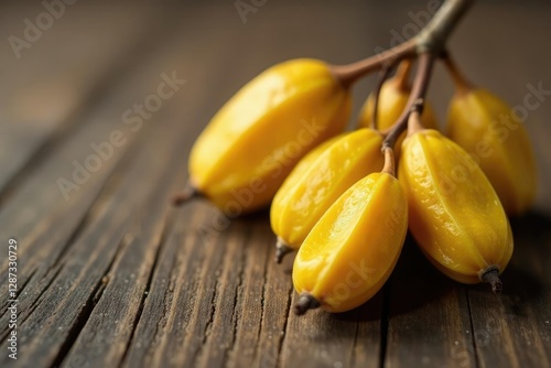 Delicate, yellowish-brown Acacia concinna pods drying on a wooden surface, pod, brown photo