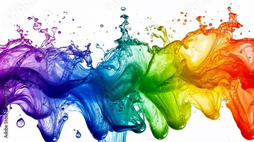 Dynamic rainbow splash explosion against a brilliant white backdrop