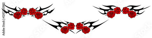 roses flower with Neo tribal y2k gothic style tattoo Cyber sigilism spikes and sparks for streetwear print designs, spiky y2k aesthetic